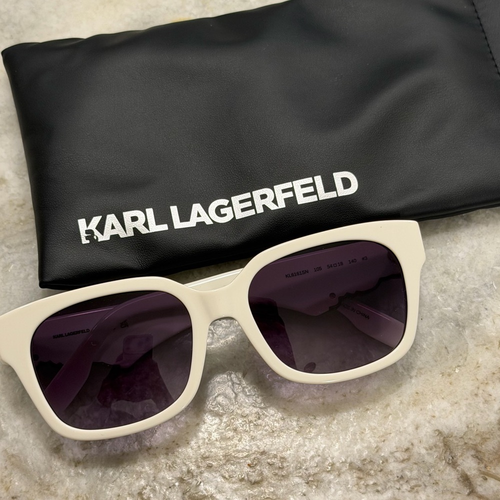 Karl Lagerfeld Cream Square Sunglasses with Purple Lenses